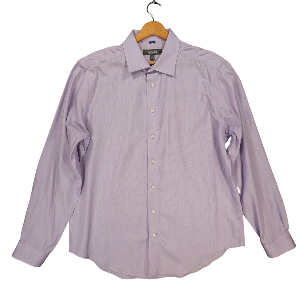 Kenneth Cole Reaction Button Down Mens XL Purple Excellent Slim Fit Non Iron